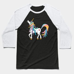 Colourful unicorn with rainbow coloured tail Baseball T-Shirt
